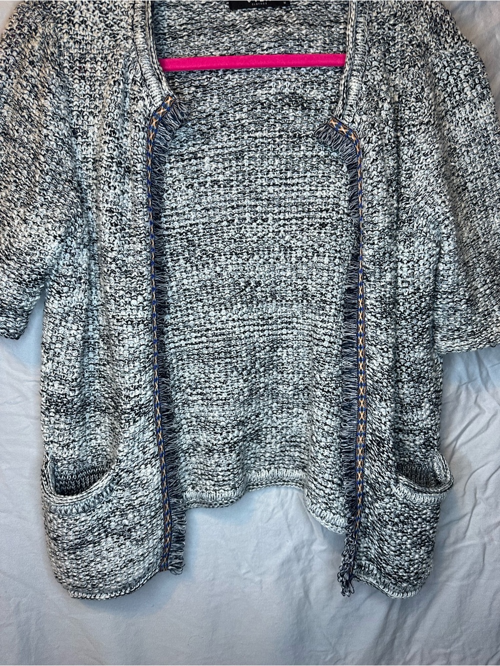 VILA Marled Gray Open-Front Knit Cardigan with Pockets